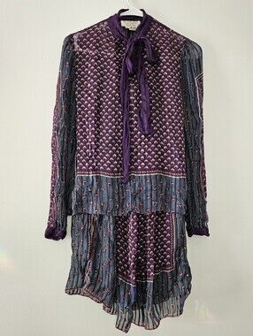 The Silk Farm By Icinoo Silk 1970's Top And Skirt Set Purple Blue Womens Size 8